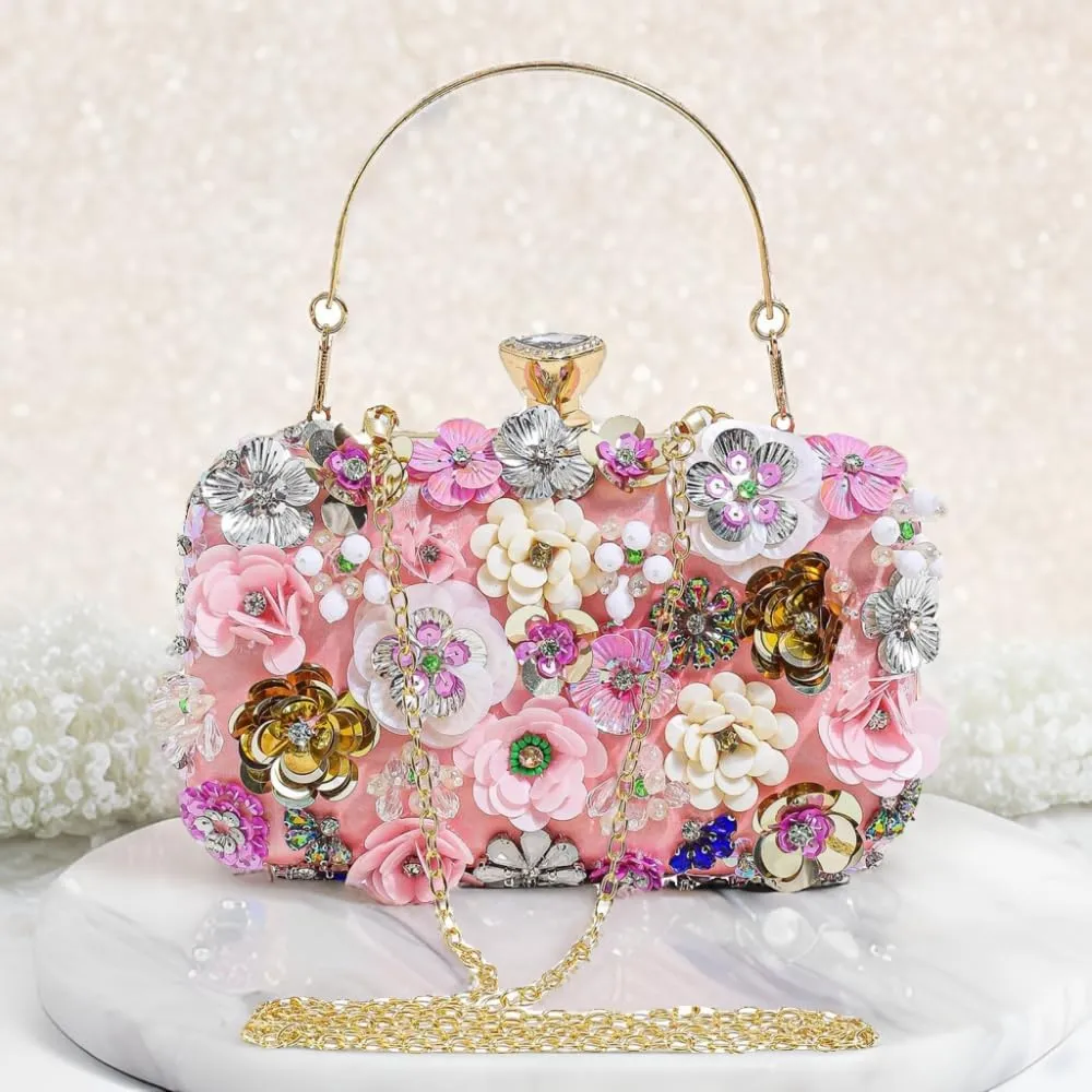 Party Clutches Fancy Floral Clutch Evening Bag Purses for Women Beaded Flower Clutch Purse Handbag Wedding Guest Dress
