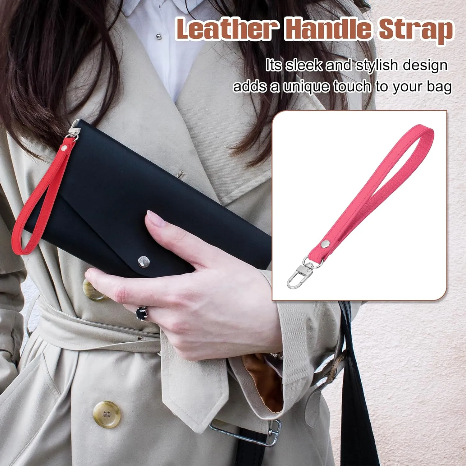 PATIKIL Leather Wristlet Strap, PU Leather Wristlet Keychain Strap Hand Wrist Lanyard Replacement for Women Wallet Clutch Purse Phone Car Key Handbags Accessory, Rose Red