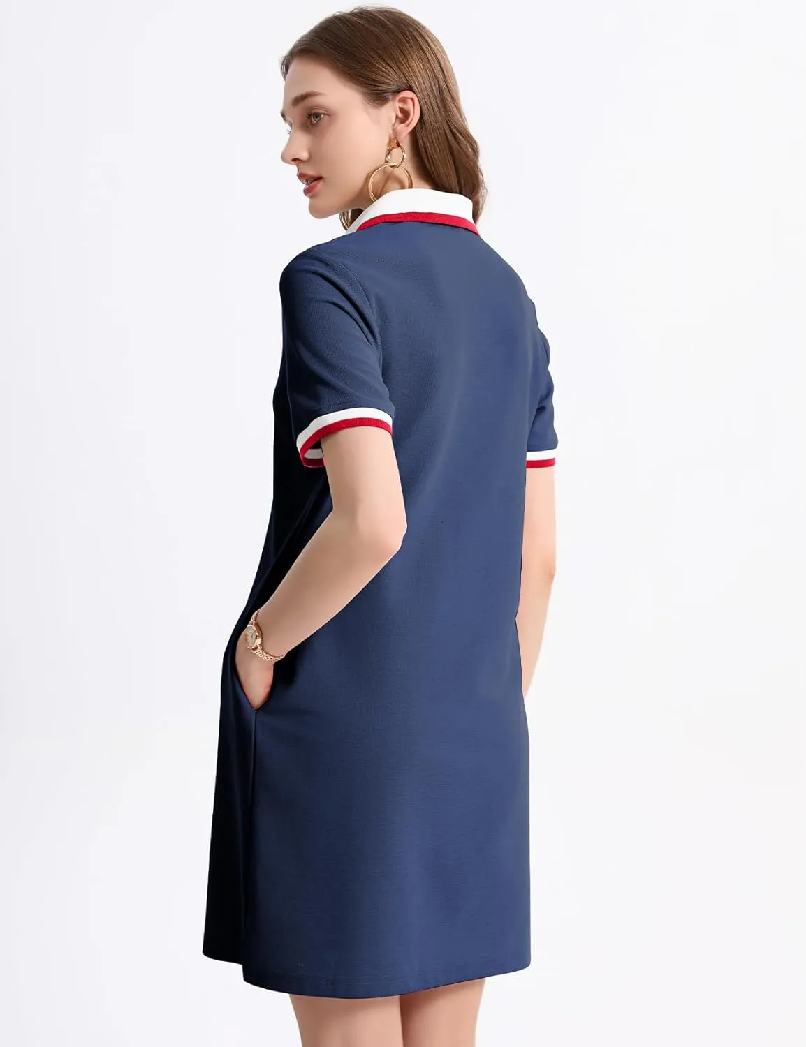 PEHMEA Women's Polo Dress Collared Short Sleeve V Neck Golf Tennis Casual Mini Summer Shirt Dresses with Pockets