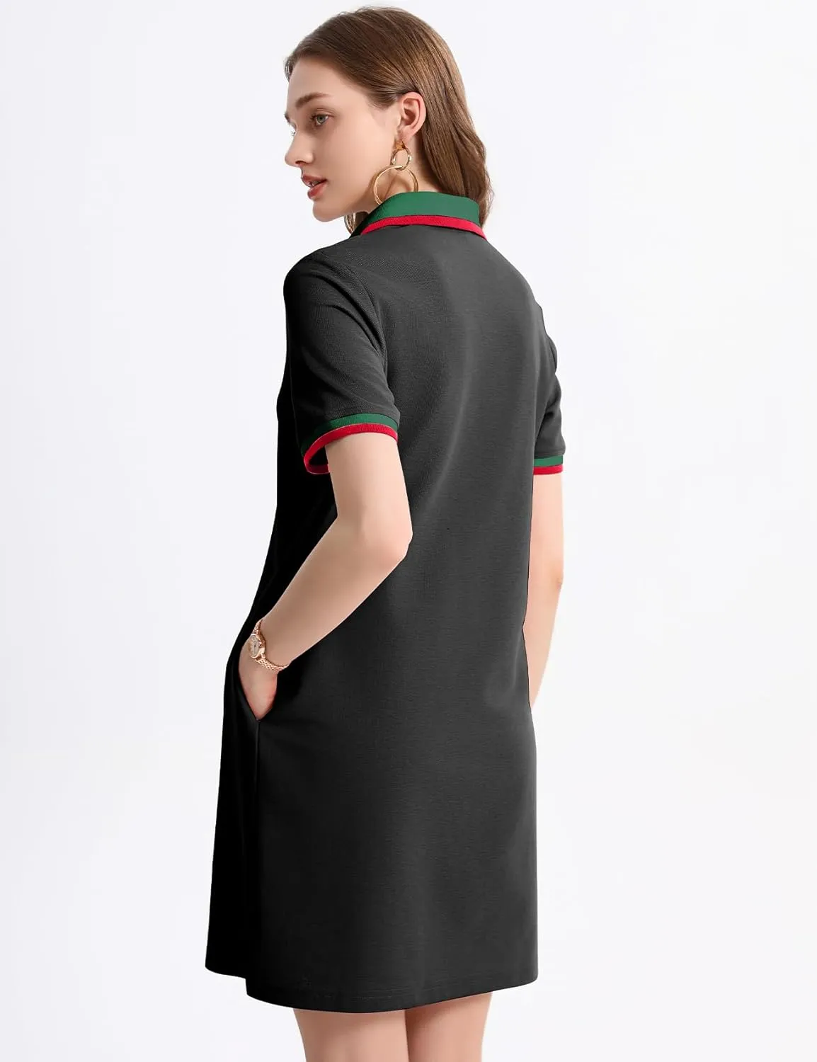 PEHMEA Women's Polo Dress Collared Short Sleeve V Neck Golf Tennis Casual Mini Summer Shirt Dresses with Pockets