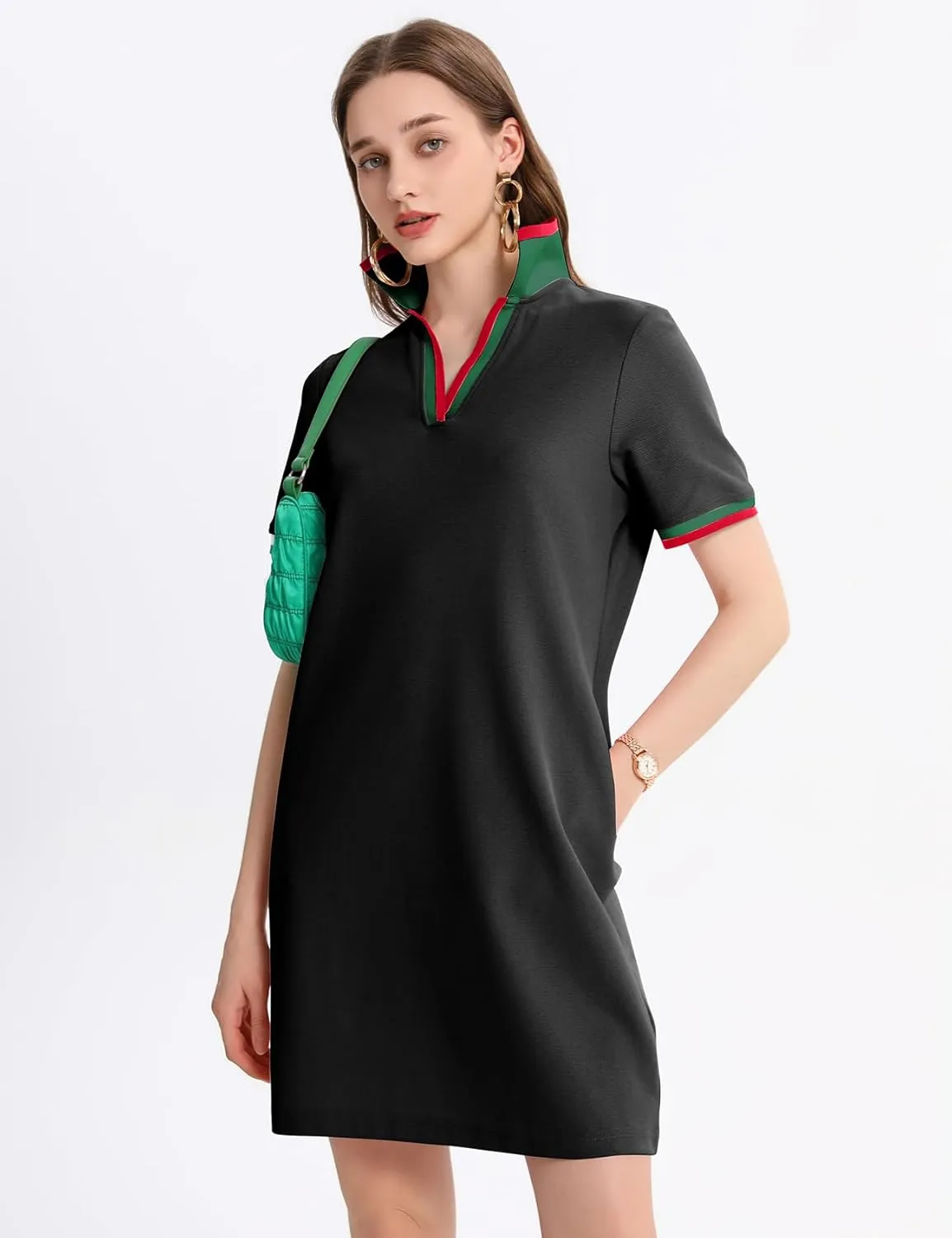 PEHMEA Women's Polo Dress Collared Short Sleeve V Neck Golf Tennis Casual Mini Summer Shirt Dresses with Pockets