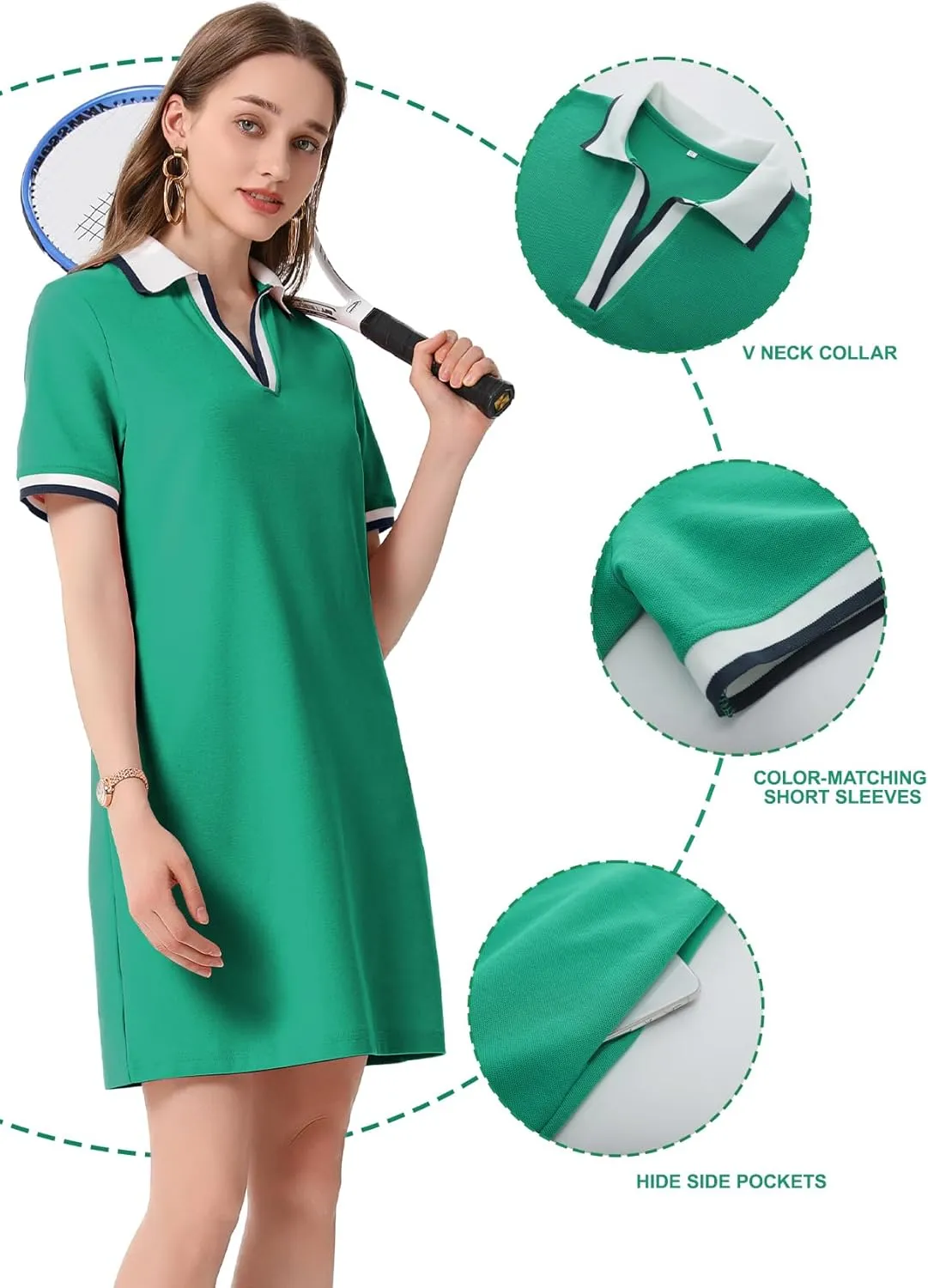 PEHMEA Women's Polo Dress Collared Short Sleeve V Neck Golf Tennis Casual Mini Summer Shirt Dresses with Pockets