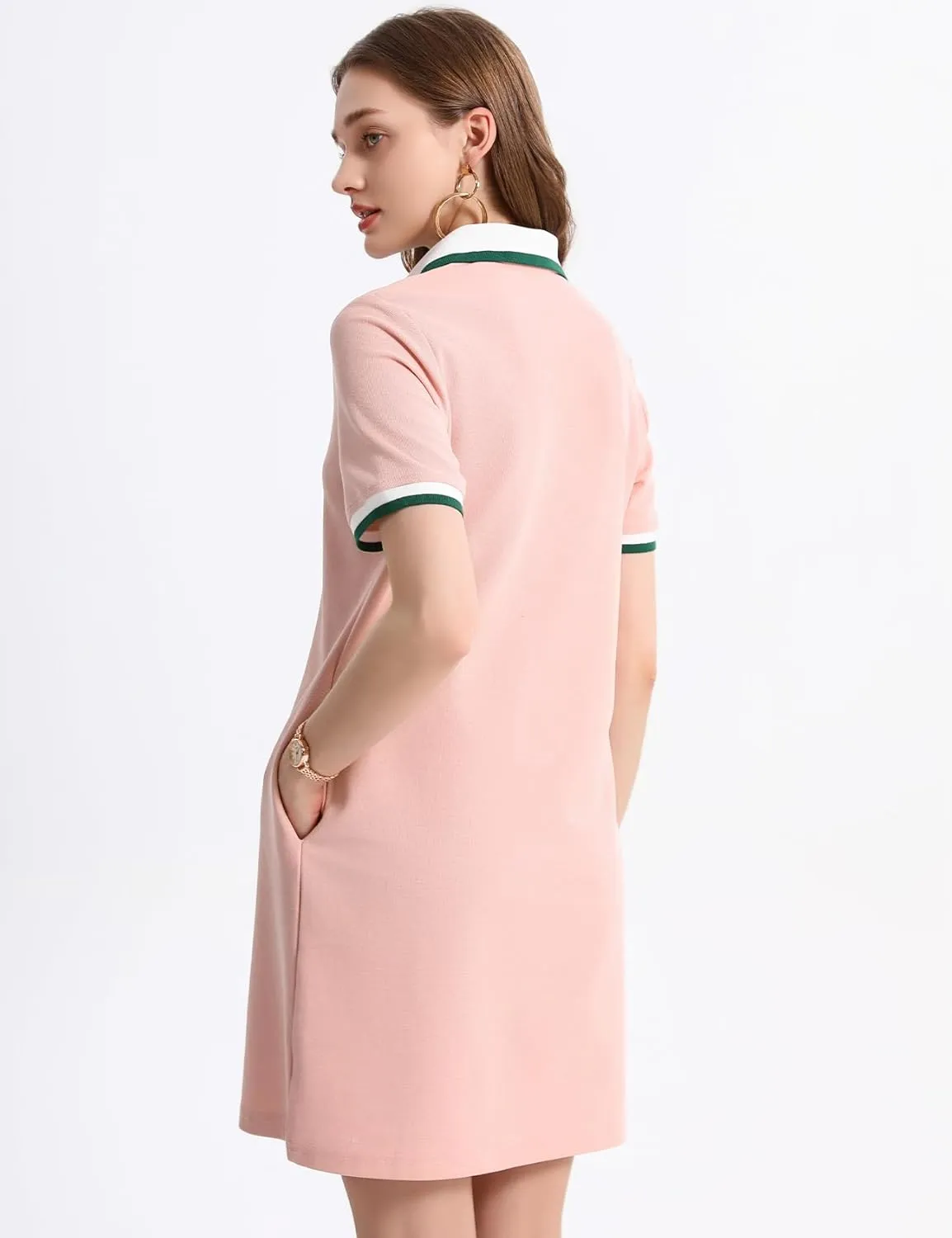 PEHMEA Women's Polo Dress Collared Short Sleeve V Neck Golf Tennis Casual Mini Summer Shirt Dresses with Pockets