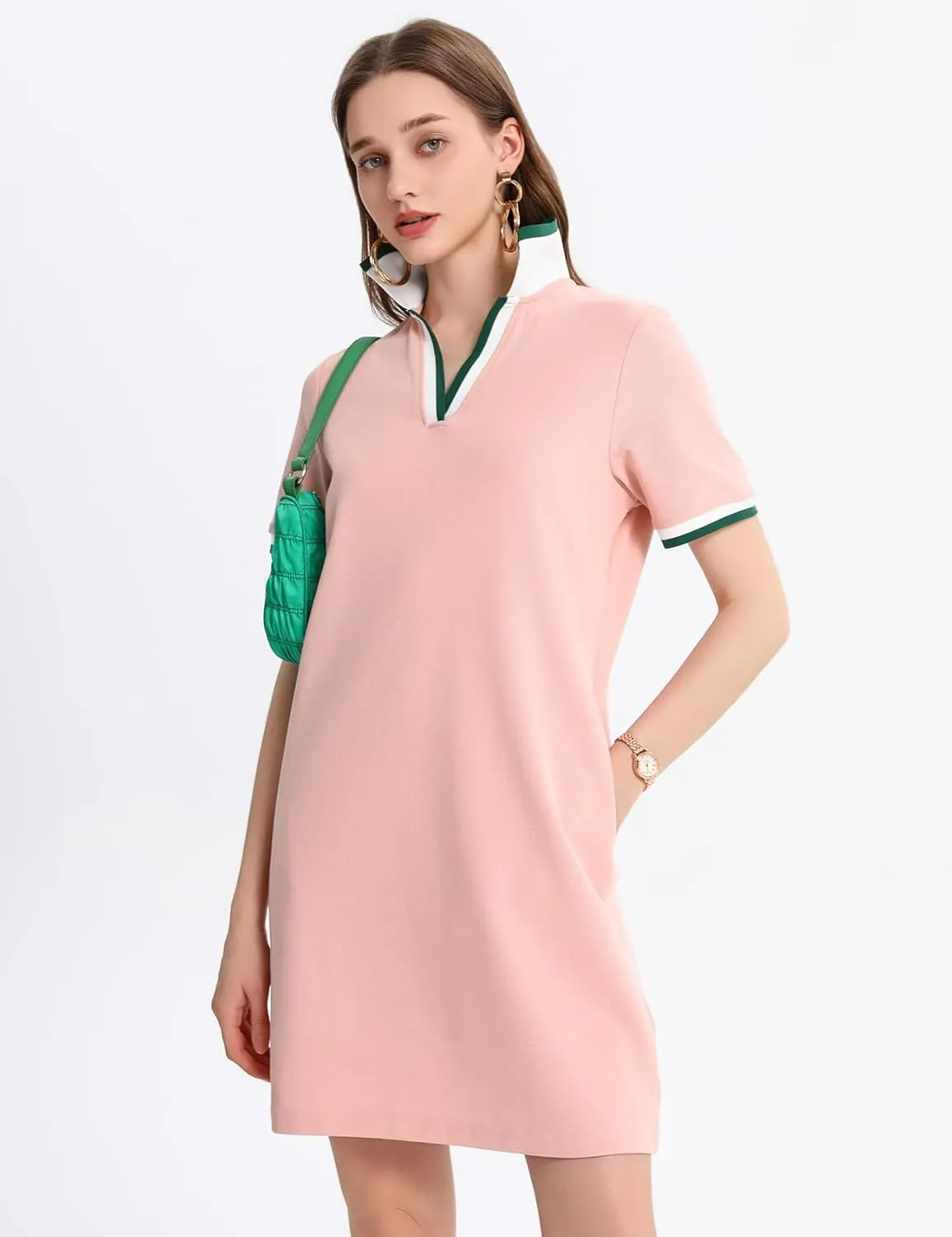 PEHMEA Women's Polo Dress Collared Short Sleeve V Neck Golf Tennis Casual Mini Summer Shirt Dresses with Pockets