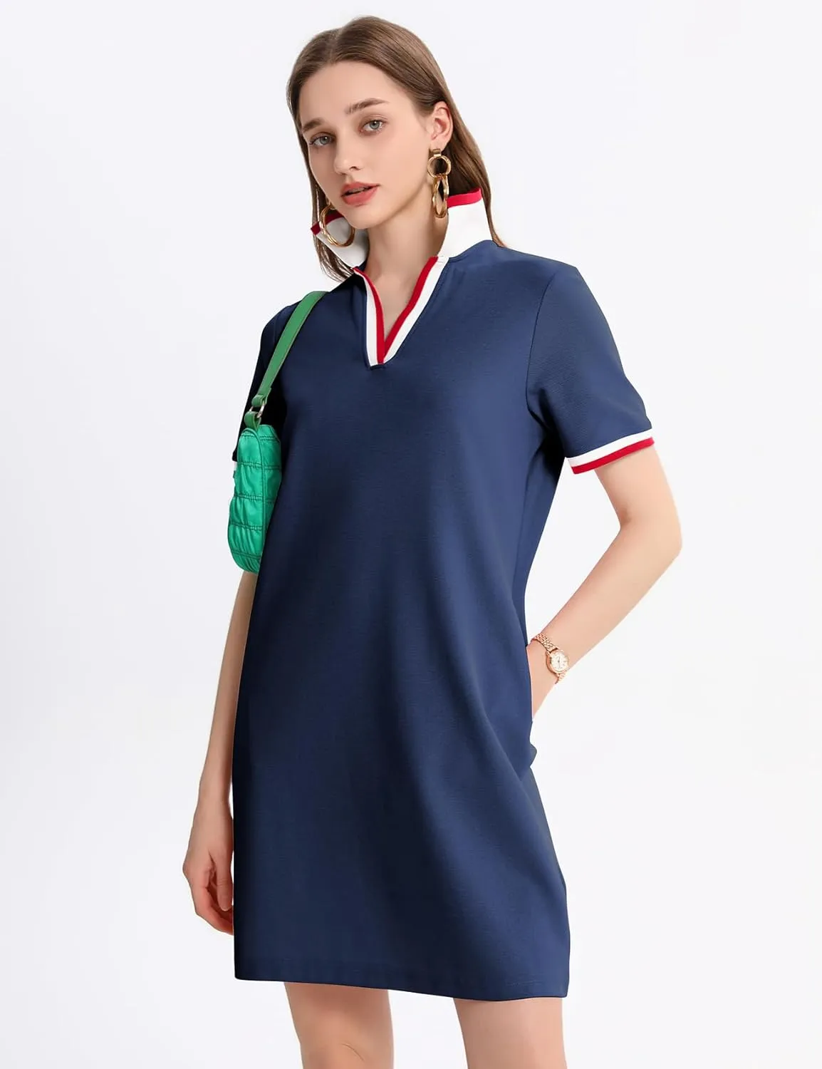 PEHMEA Women's Polo Dress Collared Short Sleeve V Neck Golf Tennis Casual Mini Summer Shirt Dresses with Pockets