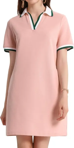 PEHMEA Women's Polo Dress Collared Short Sleeve V Neck Golf Tennis Casual Mini Summer Shirt Dresses with Pockets