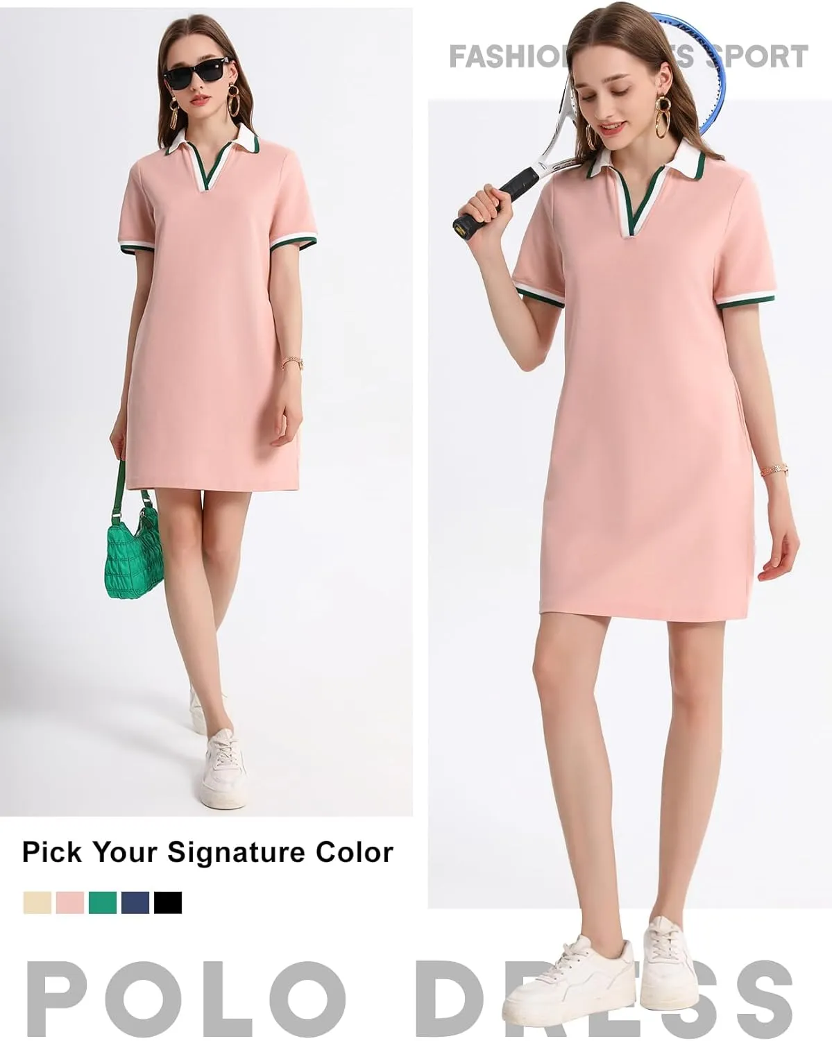 PEHMEA Women's Polo Dress Collared Short Sleeve V Neck Golf Tennis Casual Mini Summer Shirt Dresses with Pockets