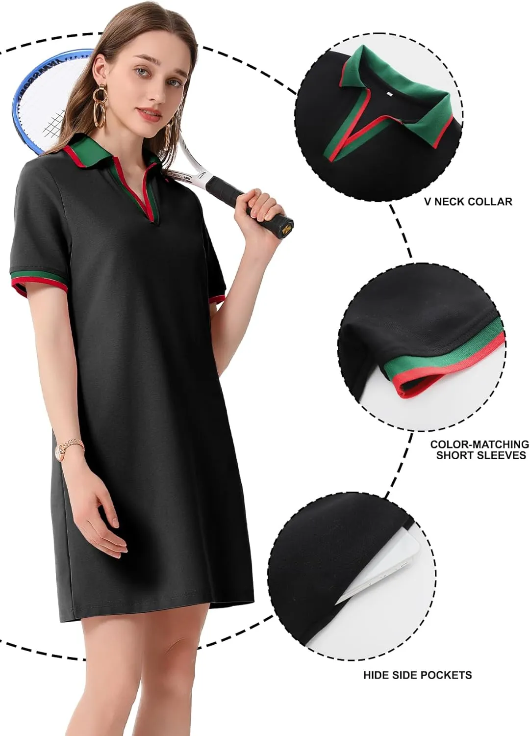 PEHMEA Women's Polo Dress Collared Short Sleeve V Neck Golf Tennis Casual Mini Summer Shirt Dresses with Pockets