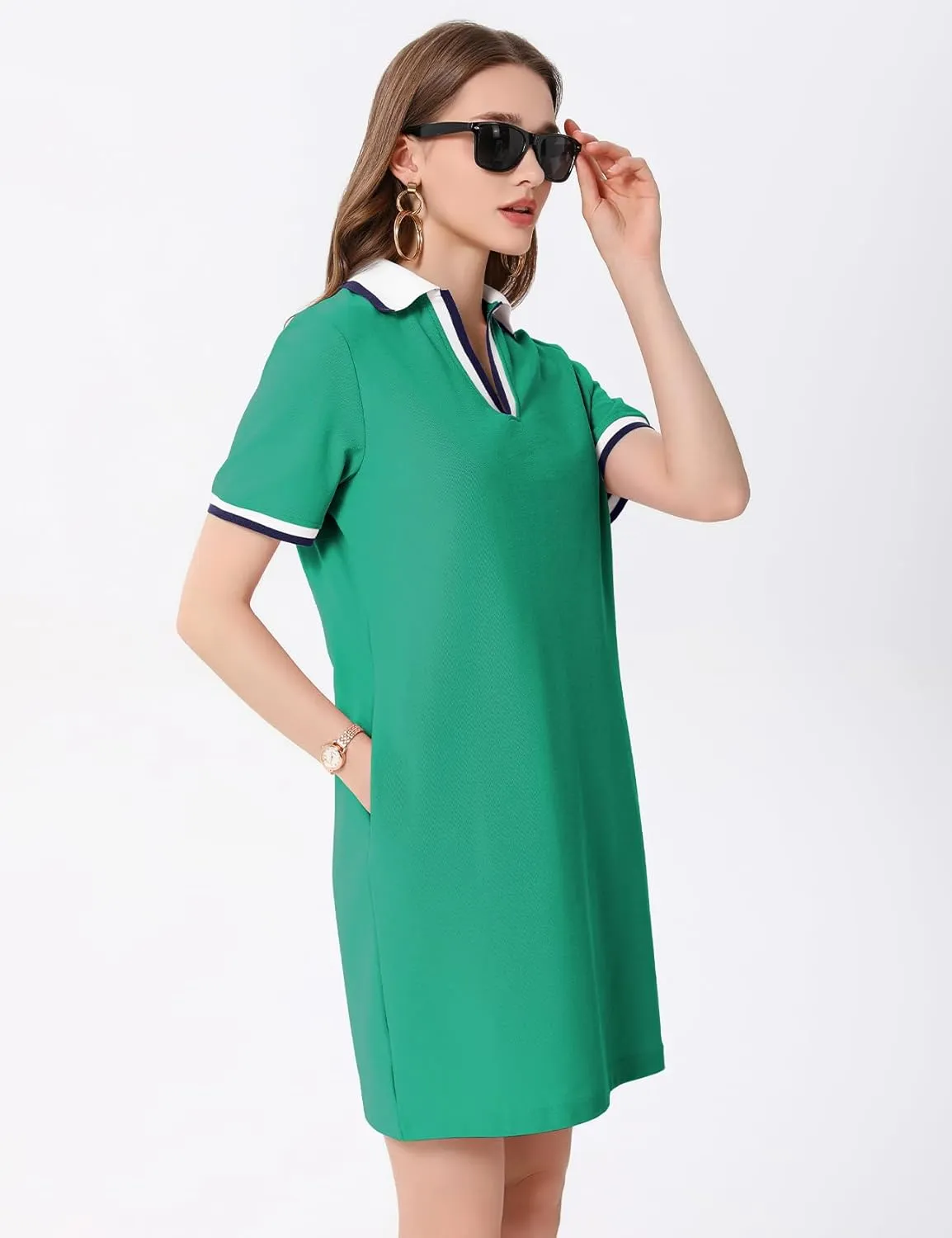 PEHMEA Women's Polo Dress Collared Short Sleeve V Neck Golf Tennis Casual Mini Summer Shirt Dresses with Pockets