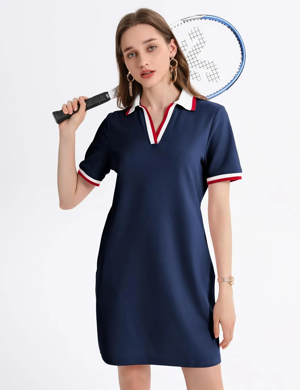 PEHMEA Women's Polo Dress Collared Short Sleeve V Neck Golf Tennis Casual Mini Summer Shirt Dresses with Pockets