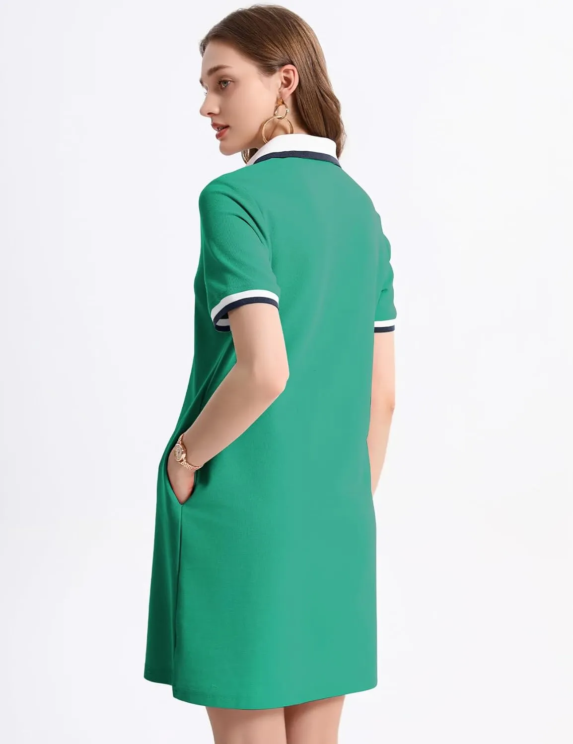 PEHMEA Women's Polo Dress Collared Short Sleeve V Neck Golf Tennis Casual Mini Summer Shirt Dresses with Pockets