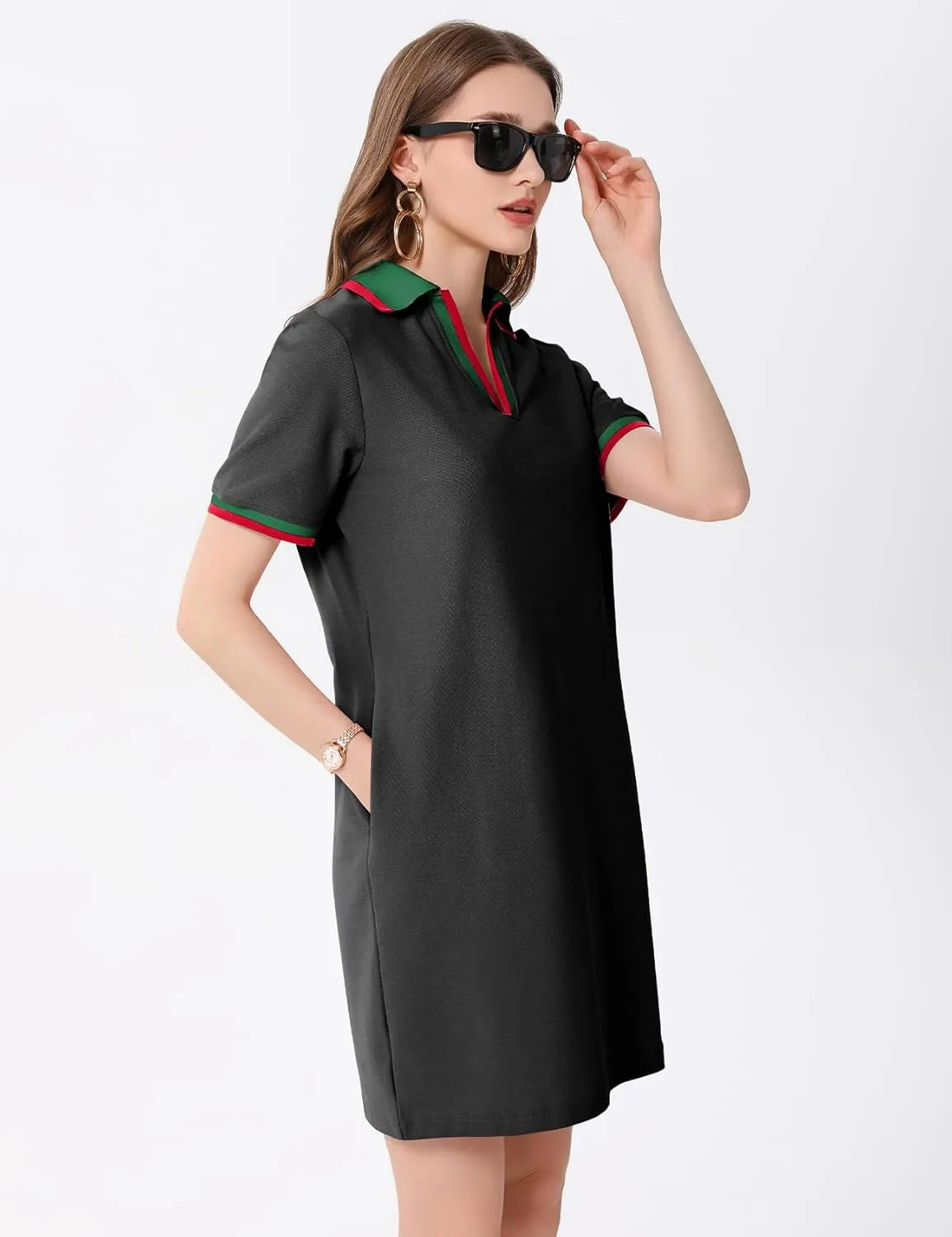 PEHMEA Women's Polo Dress Collared Short Sleeve V Neck Golf Tennis Casual Mini Summer Shirt Dresses with Pockets