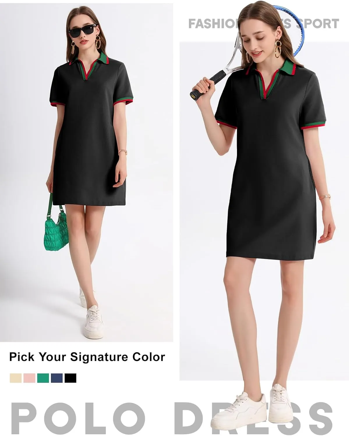 PEHMEA Women's Polo Dress Collared Short Sleeve V Neck Golf Tennis Casual Mini Summer Shirt Dresses with Pockets