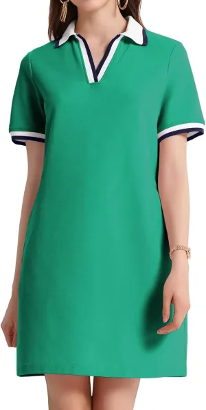 PEHMEA Women's Polo Dress Collared Short Sleeve V Neck Golf Tennis Casual Mini Summer Shirt Dresses with Pockets