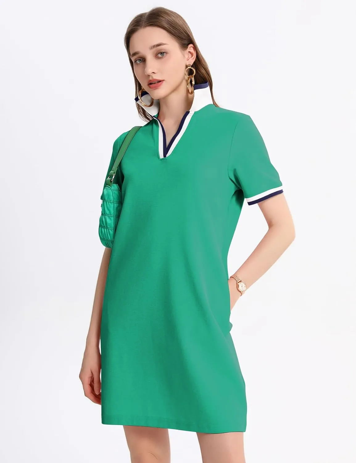 PEHMEA Women's Polo Dress Collared Short Sleeve V Neck Golf Tennis Casual Mini Summer Shirt Dresses with Pockets