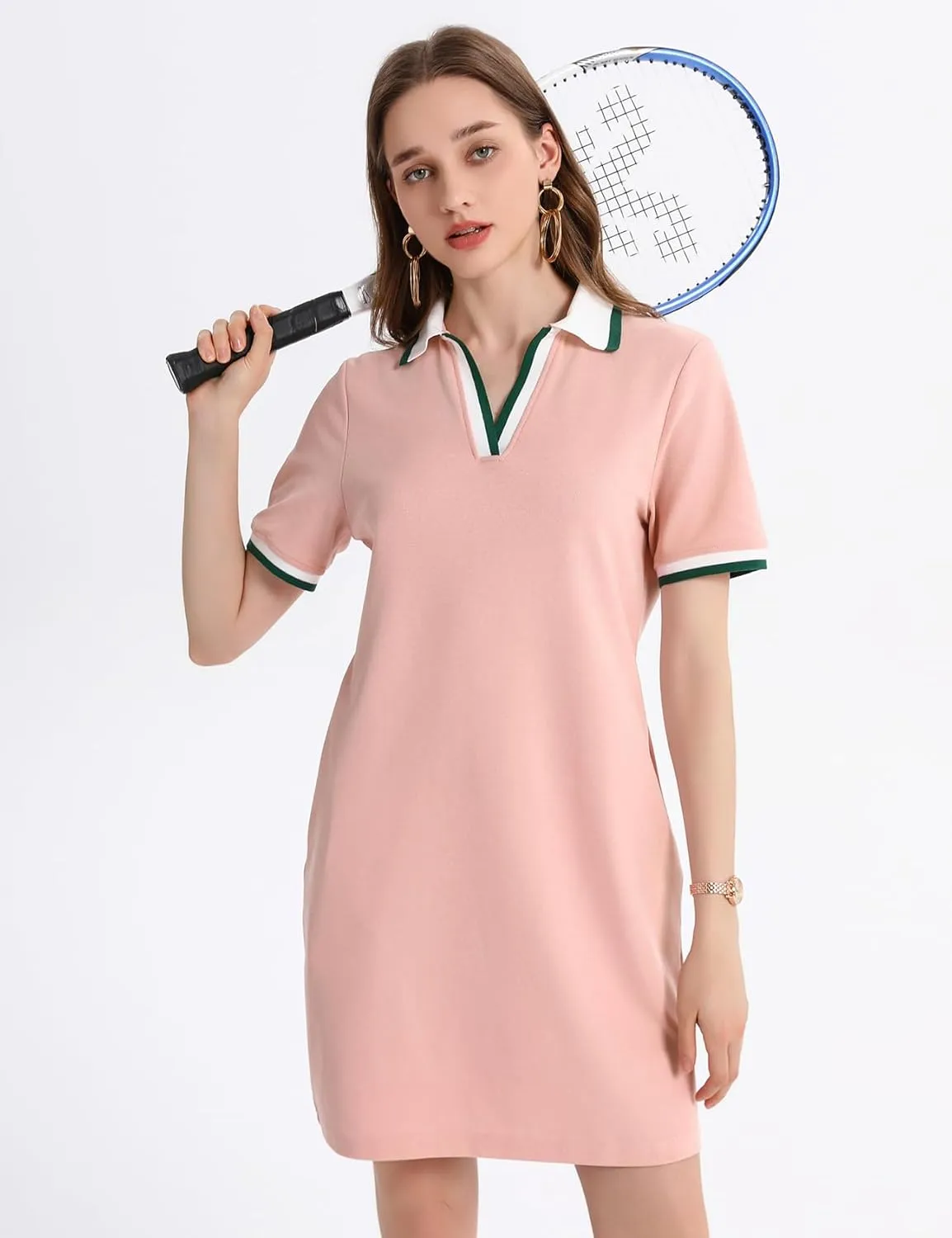 PEHMEA Women's Polo Dress Collared Short Sleeve V Neck Golf Tennis Casual Mini Summer Shirt Dresses with Pockets