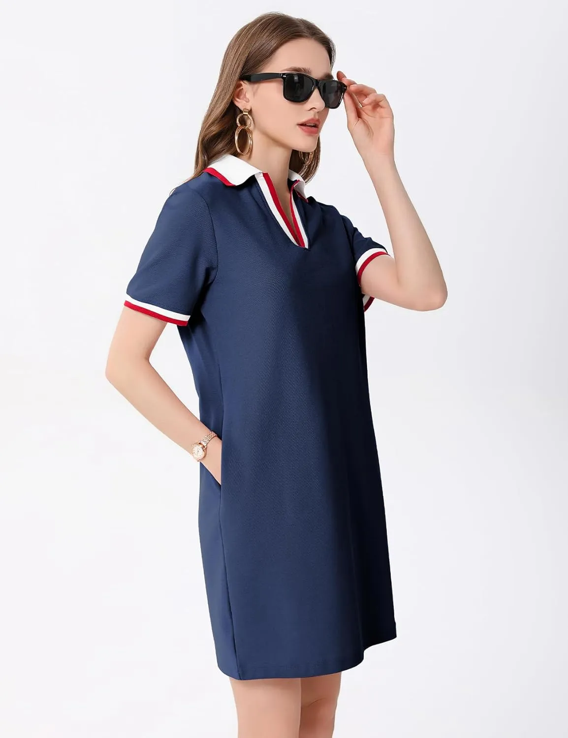 PEHMEA Women's Polo Dress Collared Short Sleeve V Neck Golf Tennis Casual Mini Summer Shirt Dresses with Pockets