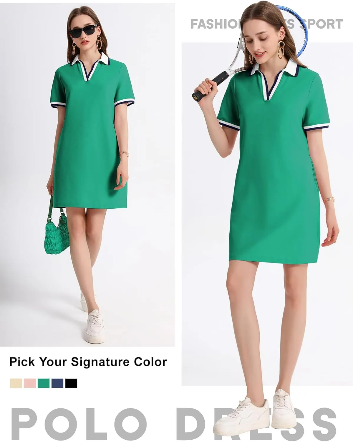 PEHMEA Women's Polo Dress Collared Short Sleeve V Neck Golf Tennis Casual Mini Summer Shirt Dresses with Pockets
