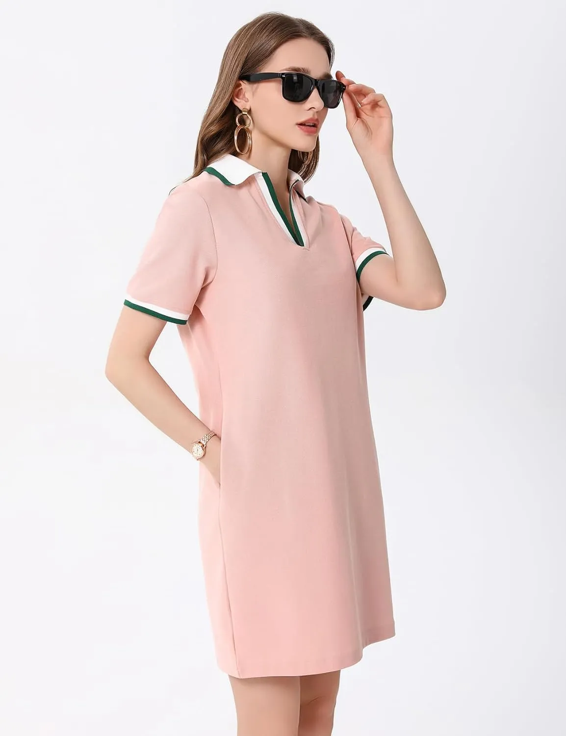 PEHMEA Women's Polo Dress Collared Short Sleeve V Neck Golf Tennis Casual Mini Summer Shirt Dresses with Pockets