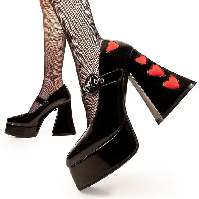 Platform Buckle Flare Mary Jane Heels