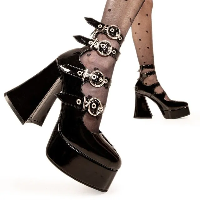 Platform Buckle Flare Mary Jane Heels