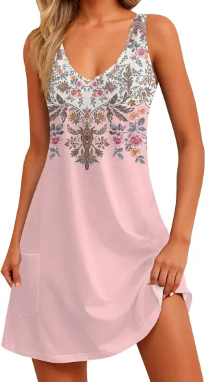 Plus Size Summer Dresses Sleeveless Midi Dresses for Women Loose Casual Summer Ethnic Style Cute