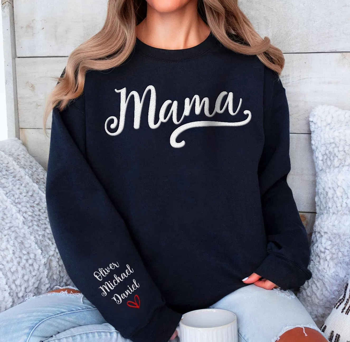 Premium Custom Embroidered Hoodie, Oversized Mama Crewneck Sweatshirts Women, Gifts For Mothers - Size S to 4XL