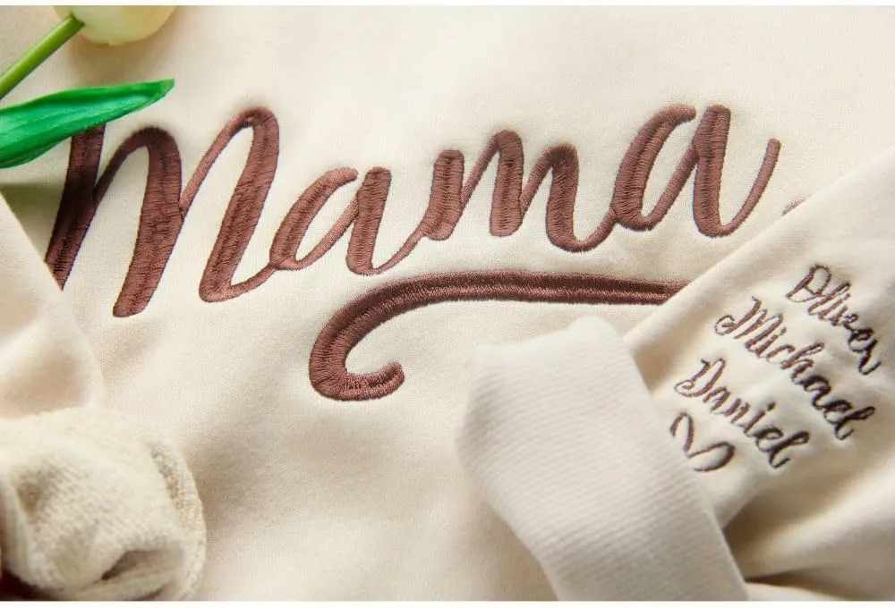 Premium Custom Embroidered Hoodie, Oversized Mama Crewneck Sweatshirts Women, Gifts For Mothers - Size S to 4XL