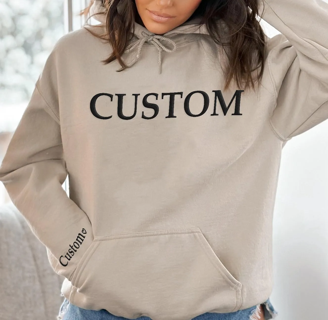 Premium Custom Text Embroidered Hoodie, Oversized Sweatshirts Women, Birthday Gifts Mothers Day- Size S to 4XL