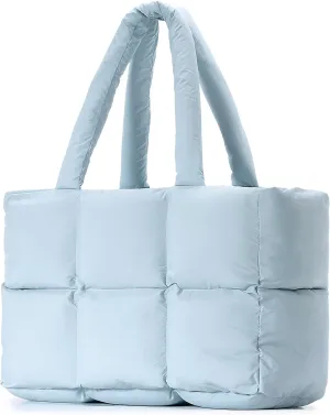 Puffer Tote Bag for Women, Large Quilted Puffy Handbag Lightweight Winter Down Padding Lattice Satchel Purse