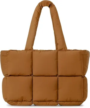 Puffer Tote Bag for Women, Large Quilted Puffy Handbag Lightweight Winter Down Padding Lattice Satchel Purse