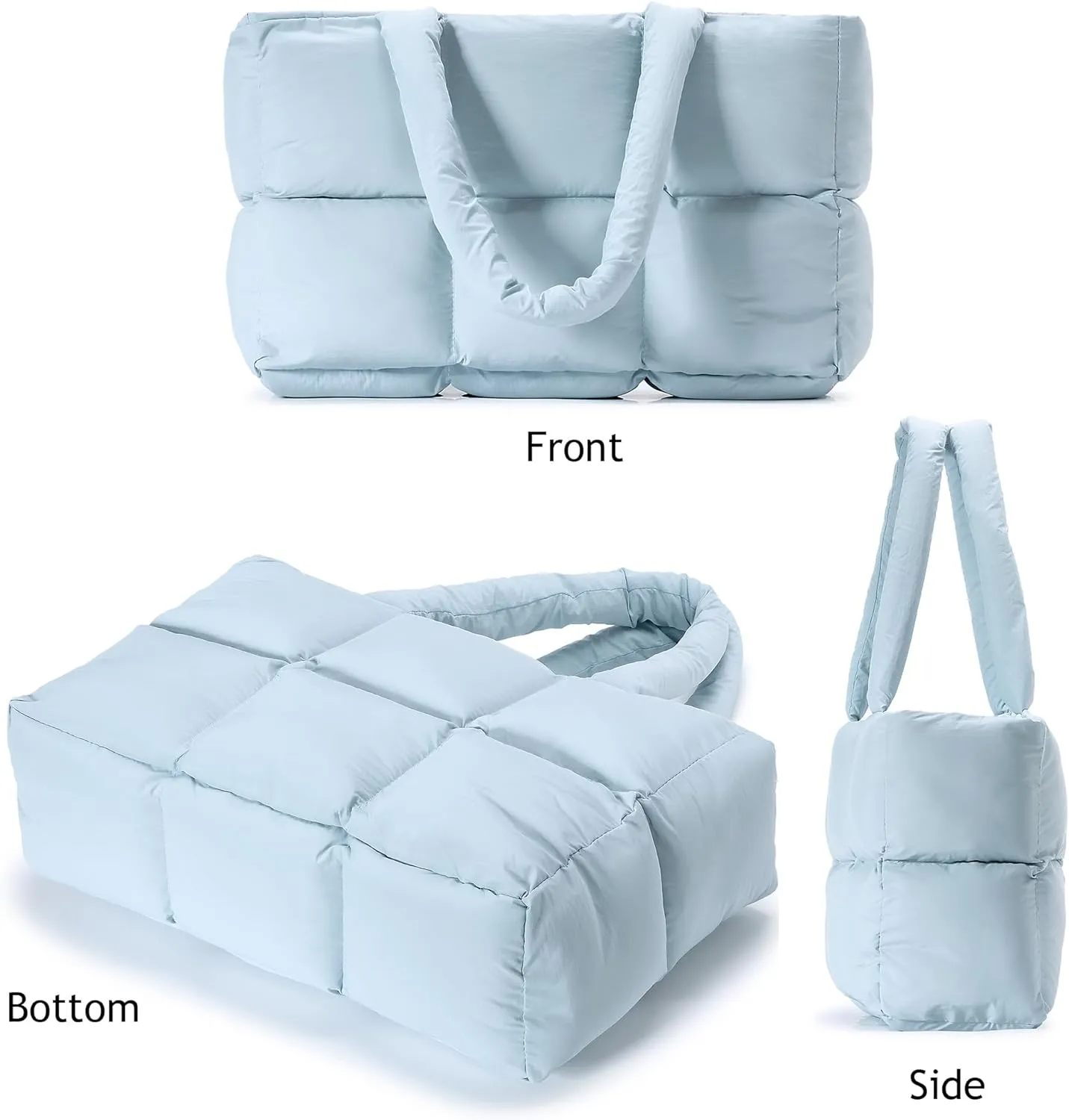 Puffer Tote Bag for Women, Large Quilted Puffy Handbag Lightweight Winter Down Padding Lattice Satchel Purse