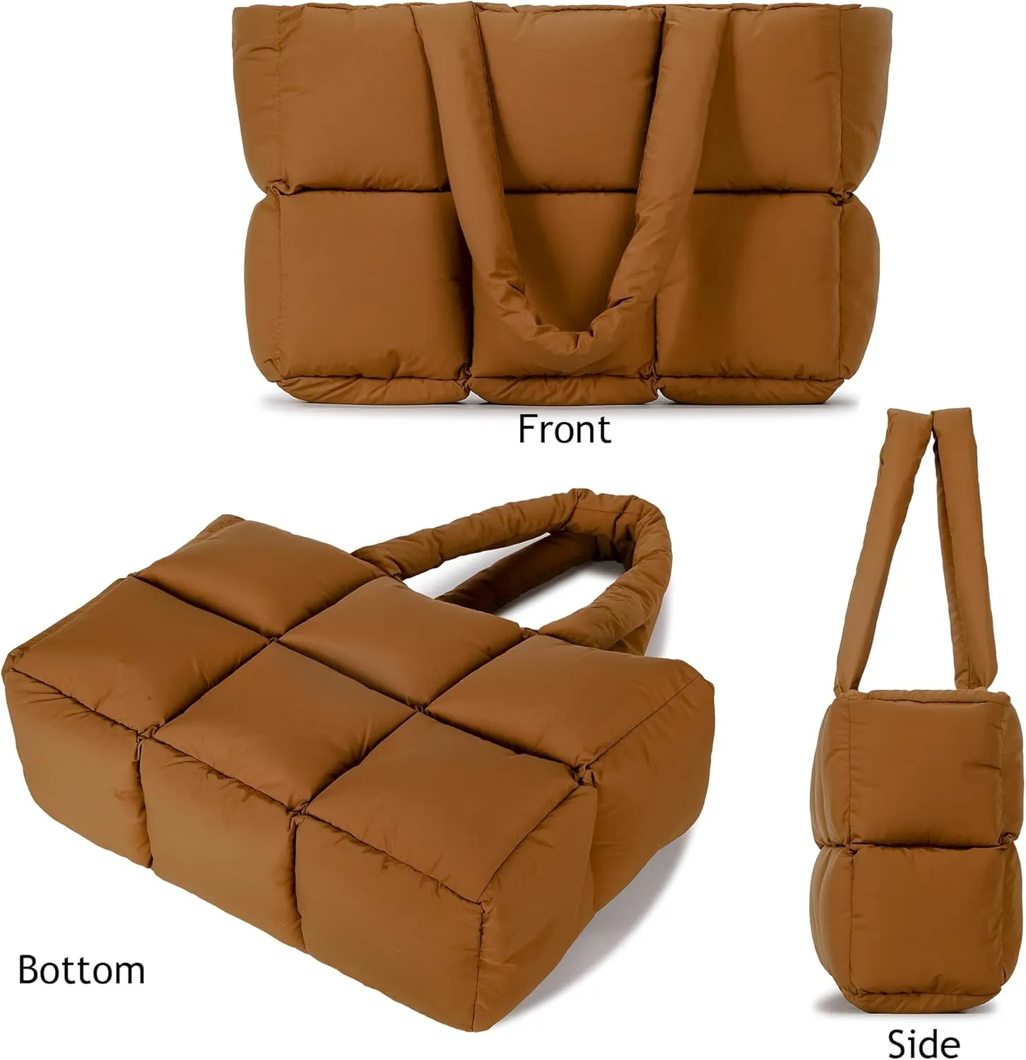 Puffer Tote Bag for Women, Large Quilted Puffy Handbag Lightweight Winter Down Padding Lattice Satchel Purse