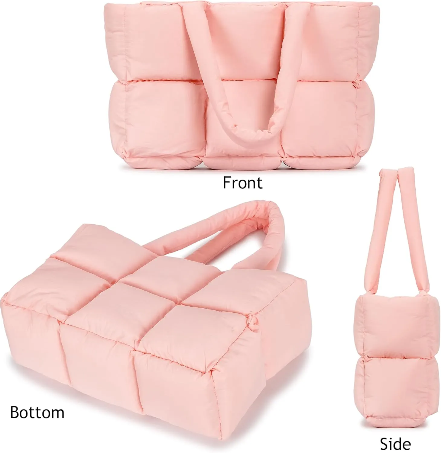 Puffer Tote Bag for Women, Large Quilted Puffy Handbag Lightweight Winter Down Padding Lattice Satchel Purse