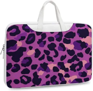 Purplepink Leopard Print Leather Bag Laptop Case Slim Water Resistant Computer Bags with Handle Briefcase for Work