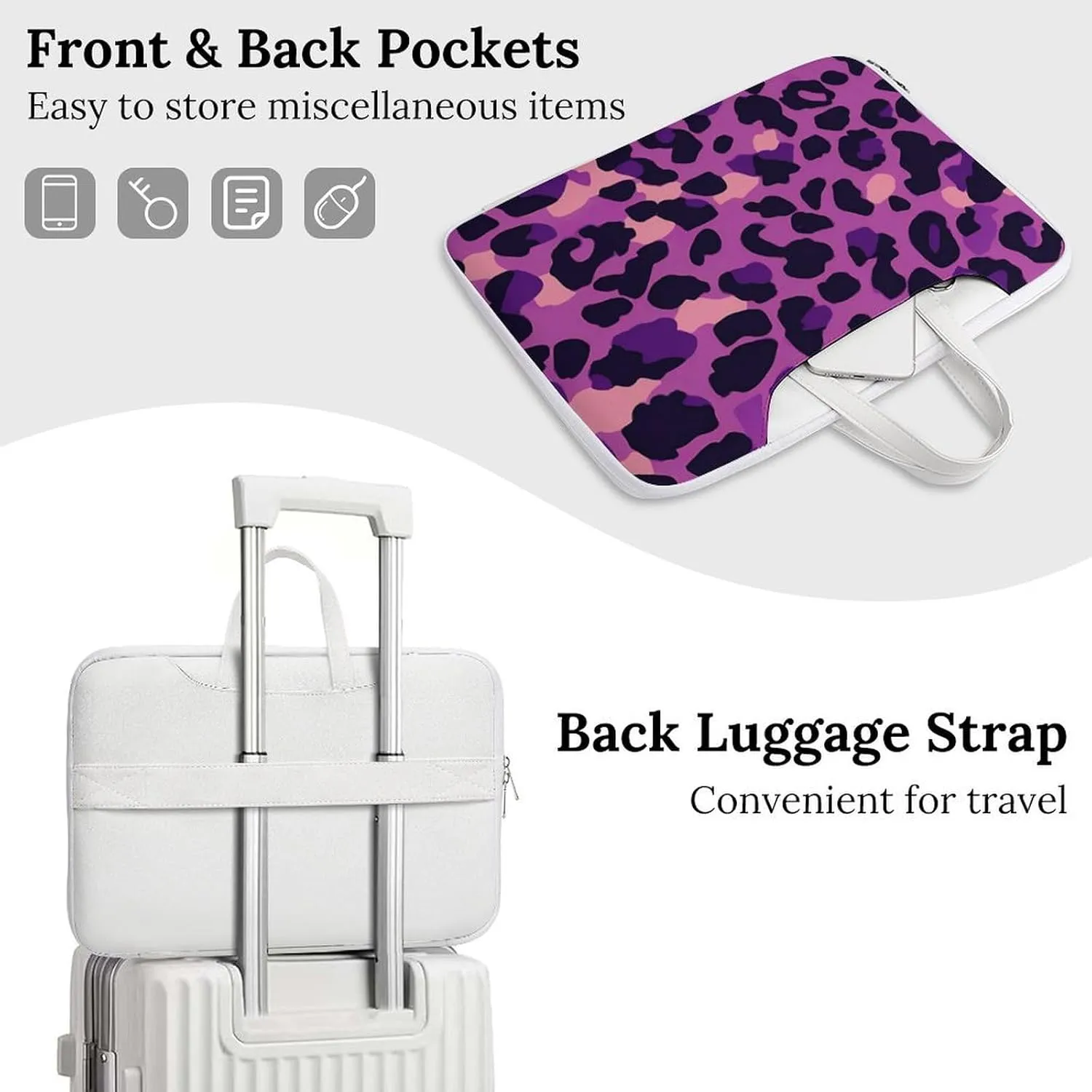 Purplepink Leopard Print Leather Bag Laptop Case Slim Water Resistant Computer Bags with Handle Briefcase for Work