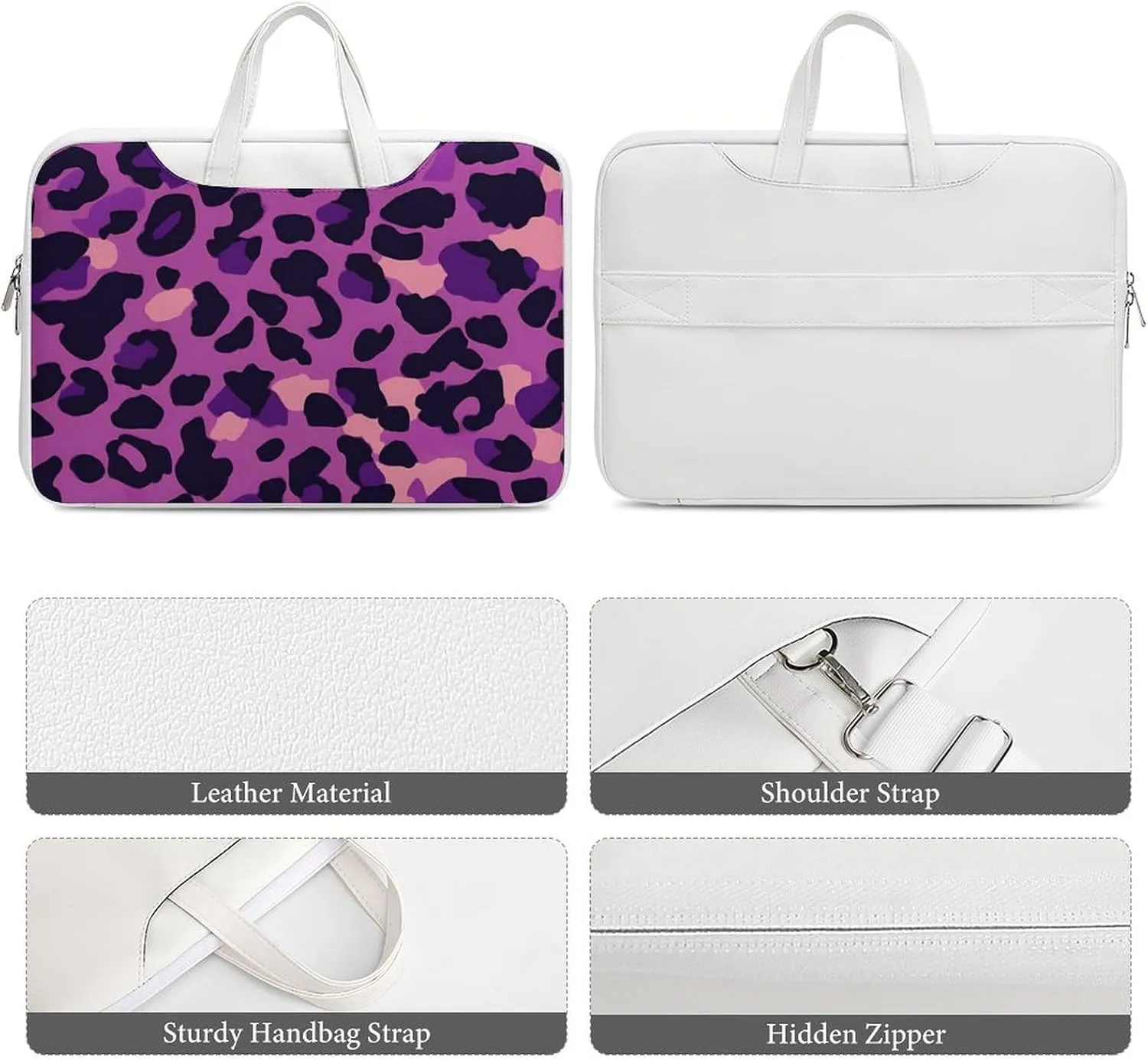 Purplepink Leopard Print Leather Bag Laptop Case Slim Water Resistant Computer Bags with Handle Briefcase for Work