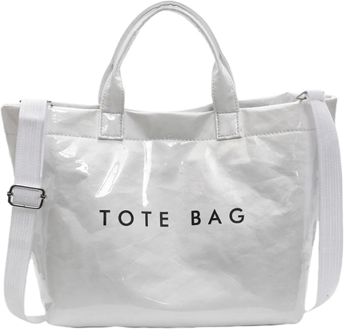 Pvc Tote Bag, Womens Letters Print Tote Bag Large, Work Plastic Letter Print Totes Bags with Shoulder Strap