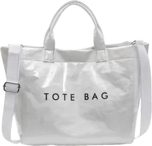 Pvc Tote Bag, Womens Letters Print Tote Bag Large, Work Plastic Letter Print Totes Bags with Shoulder Strap