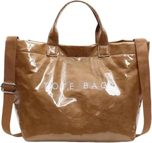 Pvc Tote Bag, Womens Letters Print Tote Bag Large, Work Plastic Letter Print Totes Bags with Shoulder Strap