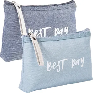 Qikuver Canvas Cosmetic Bags, 2 Pieces Cosmetic Bags for Women, Makeup bag Cute Cosmetic Bag Organizer Small Mini Makeup Pouch for Purse Toiletry Bag