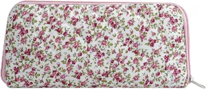Quilted Makeup Brush Bag Travel Cosmetic Bag for Women, Floral Coquette Cotton Makeup Brush Case Toiletry Zipper Make Up Pouch, Travel Storage Organizer Pouch (Red Floral)