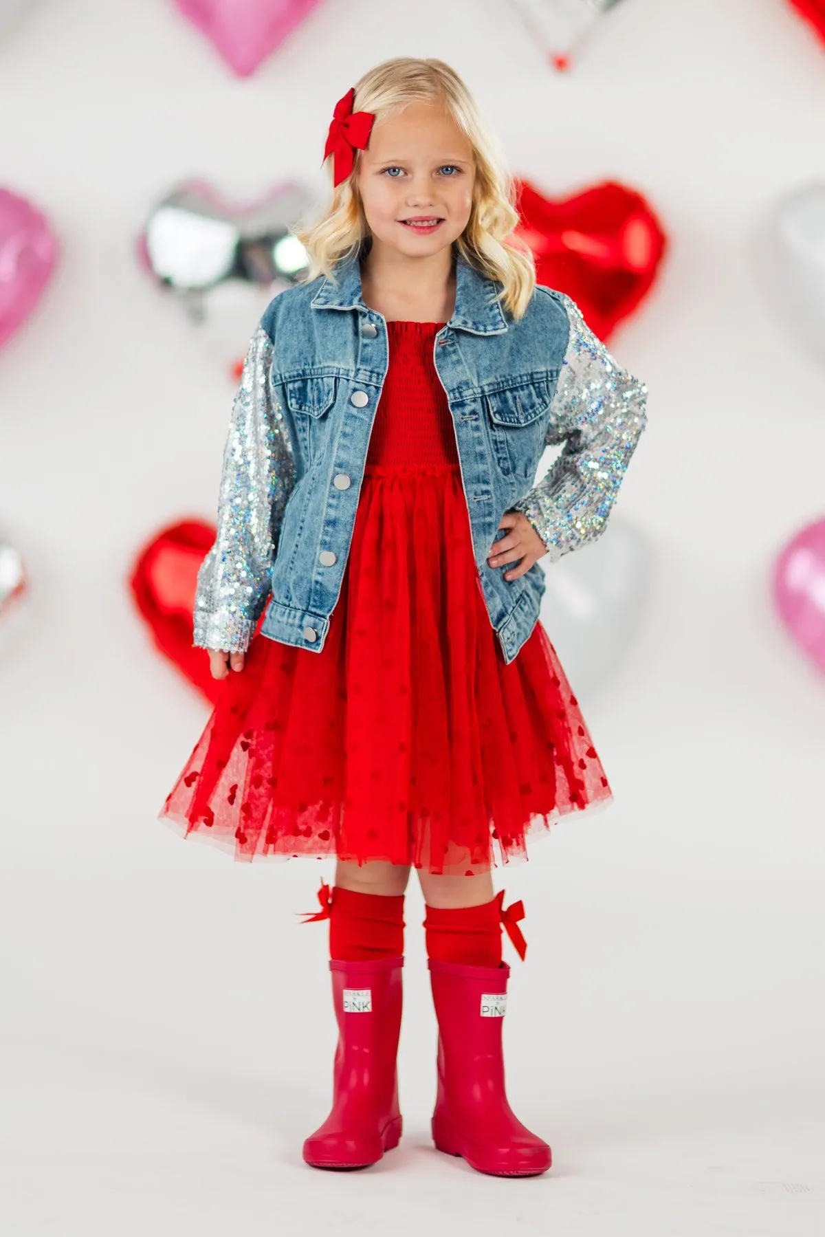 "Mini" Sequin Heart Denim Jacket