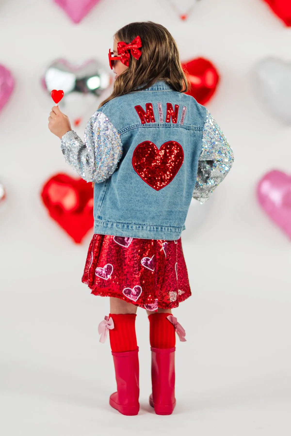 "Mini" Sequin Heart Denim Jacket