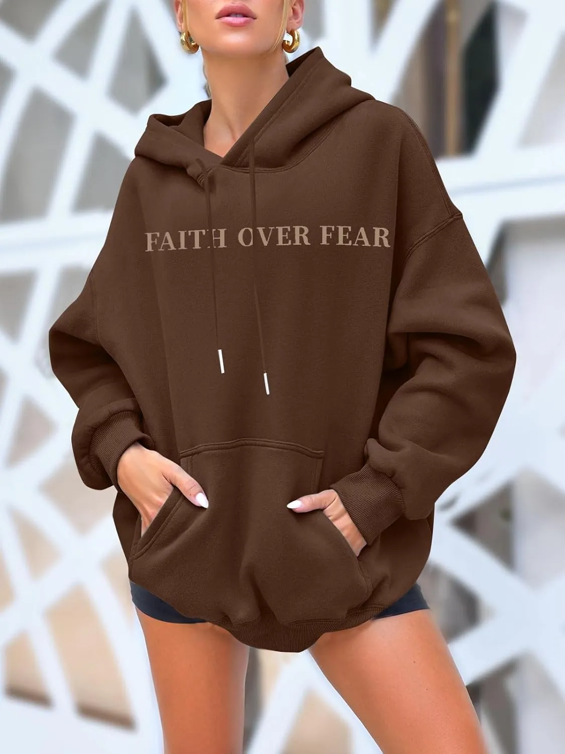 QYZ-Top Faith Over Fear Christian Hoodies Sweatshirt Womens Pullover Y2K Jesus Bible Verse Oversized Religious Sayings Tops