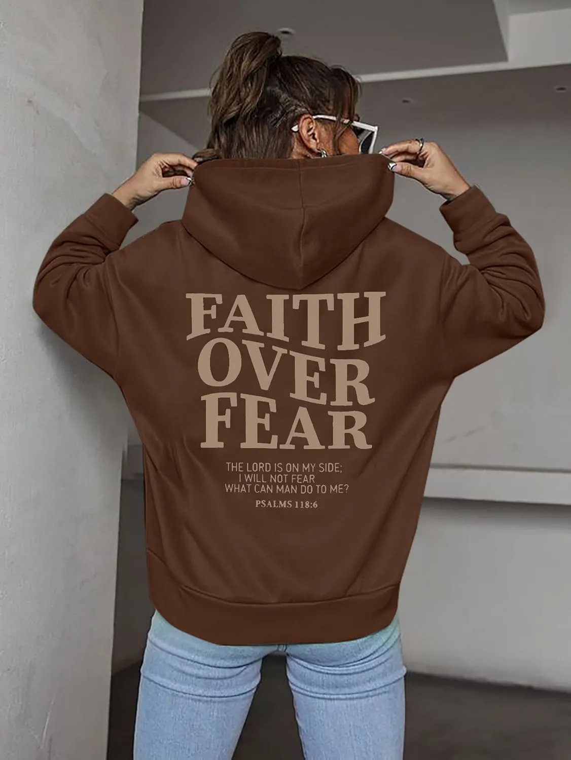 QYZ-Top Faith Over Fear Christian Hoodies Sweatshirt Womens Pullover Y2K Jesus Bible Verse Oversized Religious Sayings Tops