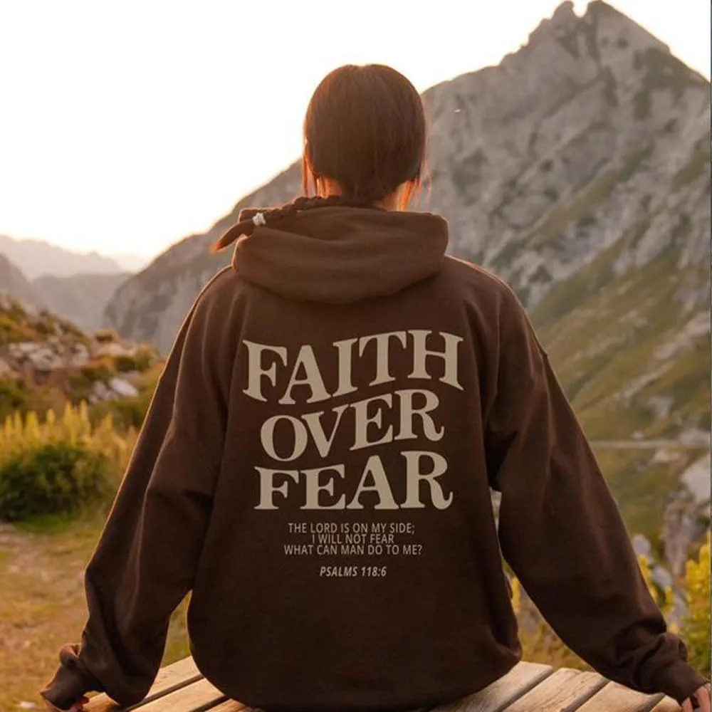 QYZ-Top Faith Over Fear Christian Hoodies Sweatshirt Womens Pullover Y2K Jesus Bible Verse Oversized Religious Sayings Tops