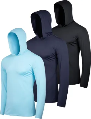 Real Essentials 3 Pack: Men's Dry Fit Wicking Long Sleeve Fishing Active Hoodie Pullover Sweatshirt (Big & Tall)