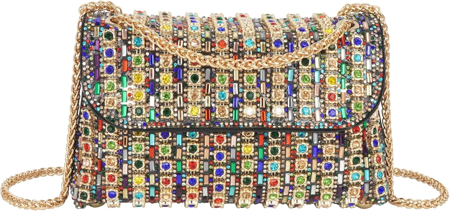 Reberomantic Women Crystal Rhinestones Handbag Chain Evening Clutch Purse Wedding Crossbody Shoulder Bag