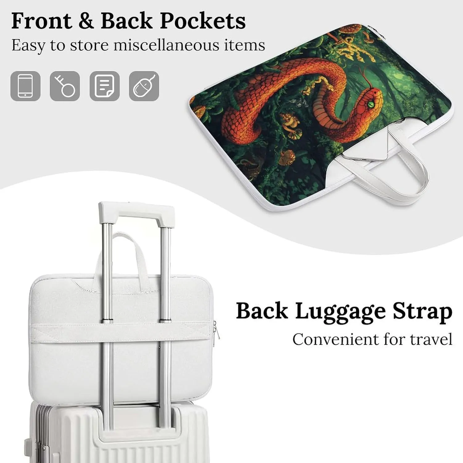 Red Snake Demonic Serpent Leather Bag Laptop Case Slim Water Resistant Computer Bags with Handle Briefcase for Work